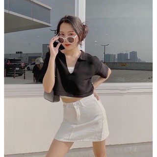Áo crop len cổ V (kèm video quay tại shop).