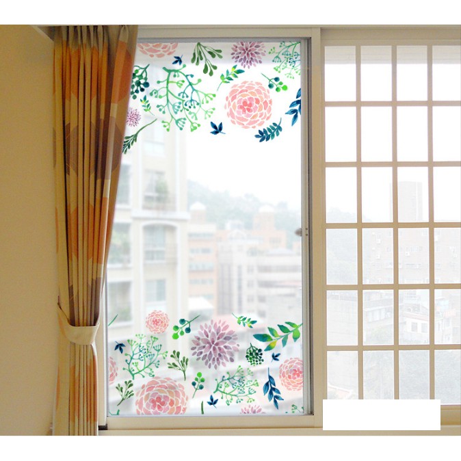 Decal Dán Kính Cao Cấp - Hoa Viền Sắc Màu nhạt ( 60x116 )
