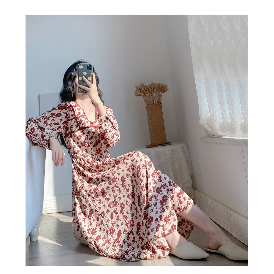 D92 - Đầm  Bigsize Hoa Vintage Tay Dài