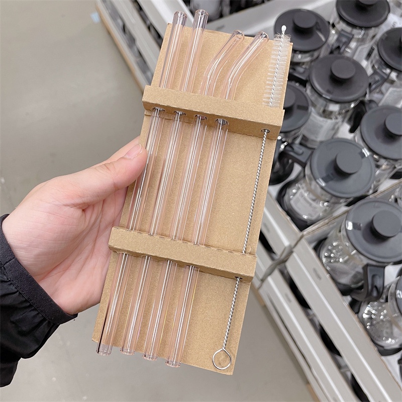 Bộ 4 ống hút thủy tinh nhiều màu kích thước 200mm*8mm