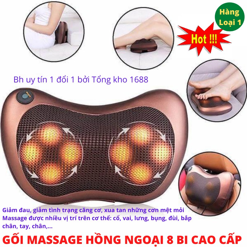 Gối Massage Hồng Ngoại 8 Bi 2 Chiều Cao Cấp - Máy mát xa toàn thân, lưng, vai, gáy, đỡ nhức mỏi, cải thiện tuần hoàn máu