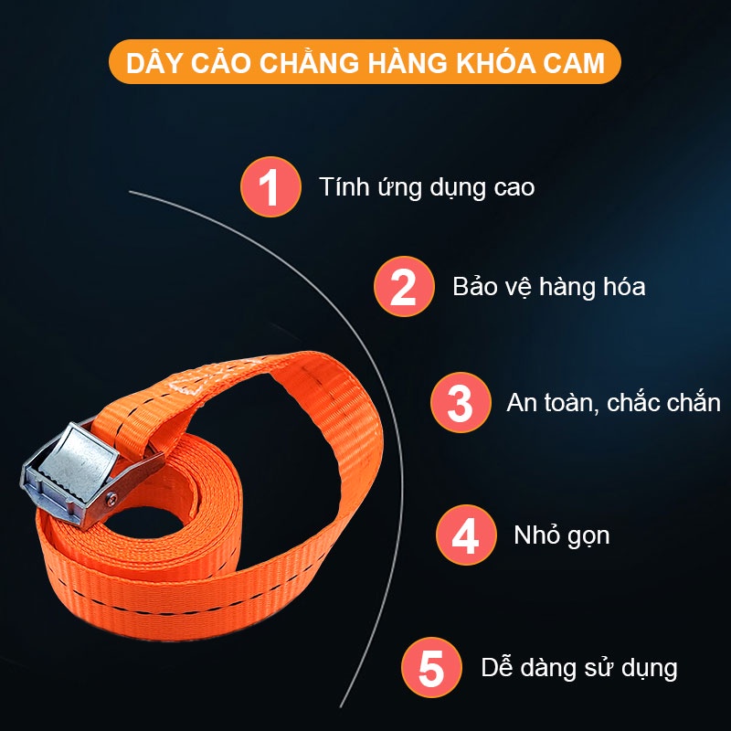 Dây chằng  hàng, 2023, 1 Đầu Khóa - NIKITA - Bản rộng 2,5cm - Dài 1 đến 4m - Màu cam