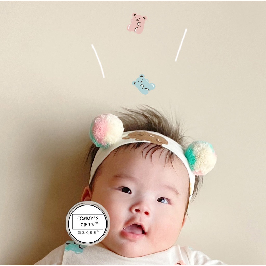 Bộ Áo Liền Quần Tay Ngắn In Hoạt Hình Gấu + Băng Đô Dễ Thương Cho Bé Sơ Sinh