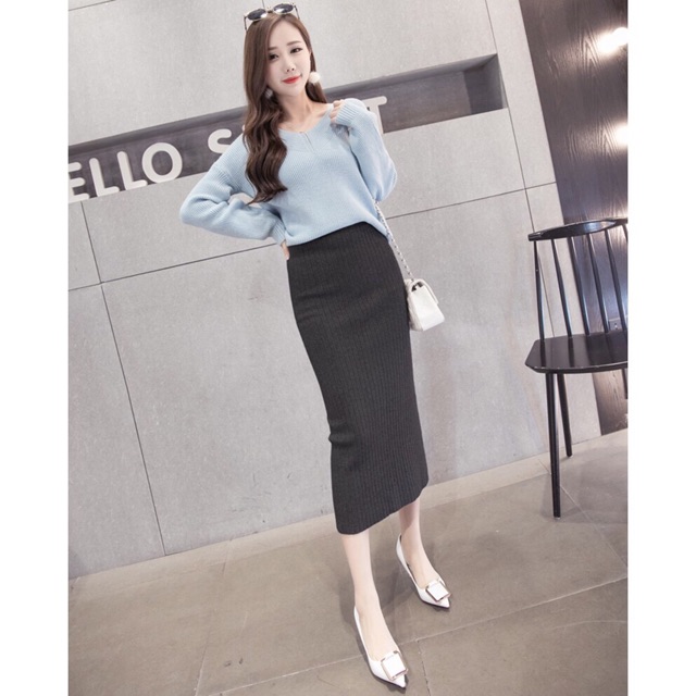 Chân váy len bút chì trơn sẻ sau và sẻ cạnh ( ảnh kèm video) | BigBuy360 - bigbuy360.vn