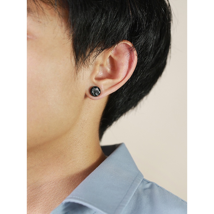 Khuyên Tai Nam Hình Đầu Sói Màu Đen Chống Dị Ứng