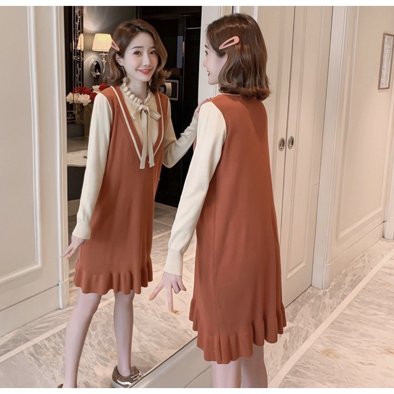 váy suông bầu, váy cho bé ti sau sinh len dầy dặn ấm áp mùa đông mã B05
