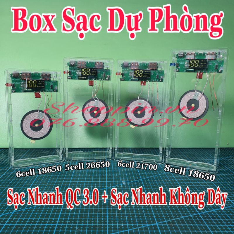 Box Sạc Dự Phòng Mica Trong Suốt Mạch Sạc Nhanh QC 3.0