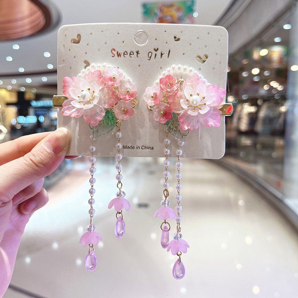 Kẹp Tóc Hình Hoa Phối Tua Rua Kiểu Hán Phục Dễ Thương Cho Bạn Gái VANES1