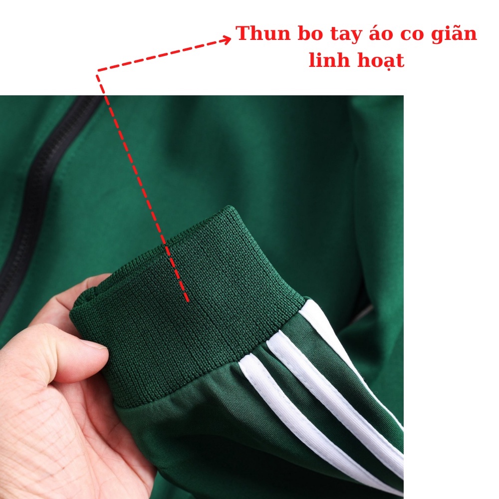 Áo Khoác Thể Thao 3 Sọc, Áo Nam Nữ Thun Poly 2 Da Cao Cấp