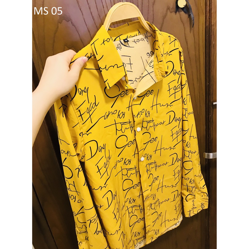 ÁO SƠ MI Nam Dài Tay Chất Lụa Họa Tiết Chữ Ký Vàng, Phom Chuẩn, ms05