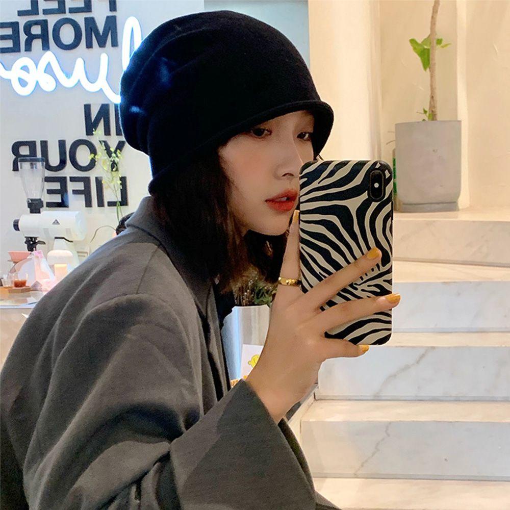Mũ Beanie Dệt Kim Màu Trơn Dễ Thương Cho Nam Nữ