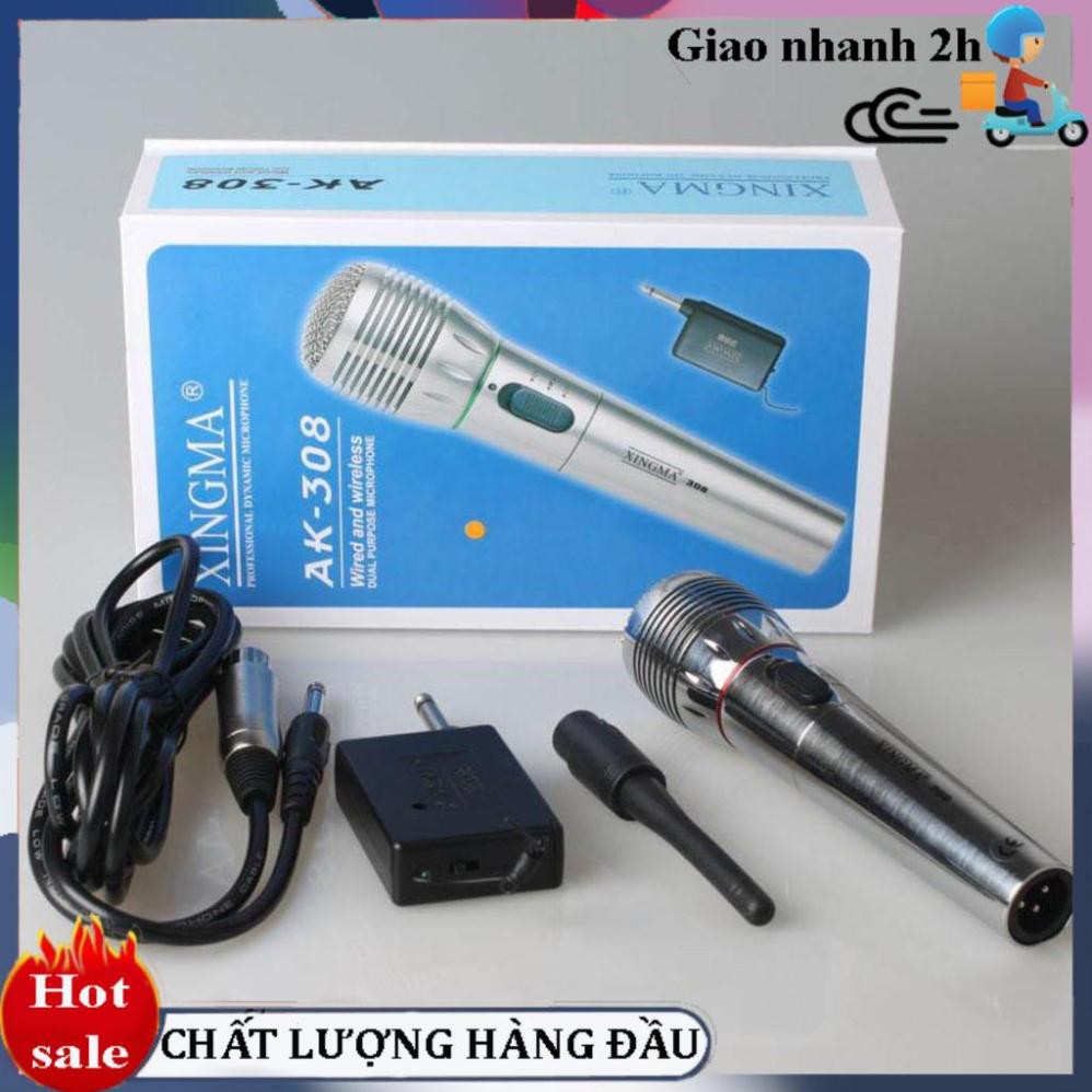 Micro không dây kết hợp có dây 2 trong 1 đa năng giá rẻ Xingma AK-308G cao cấp, dùng cho âmly, loa kéo hát rong...