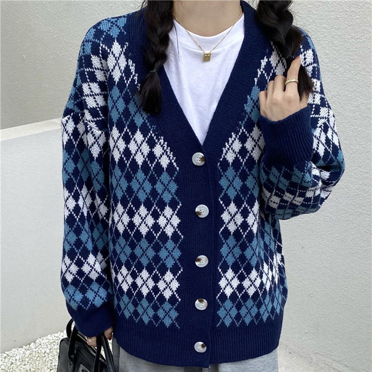 Áo len cardigan nữ kẻ sọc form suông dáng rộng kiểu màu xanh hồng phong cách thời trang Ulzzang Hàn Quốc M117HD | WebRaoVat - webraovat.net.vn