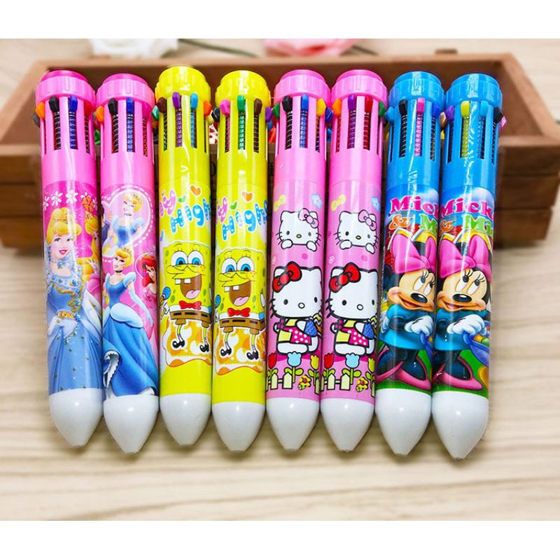 Bút bi 10 màu hoạt hình cho bé,,,