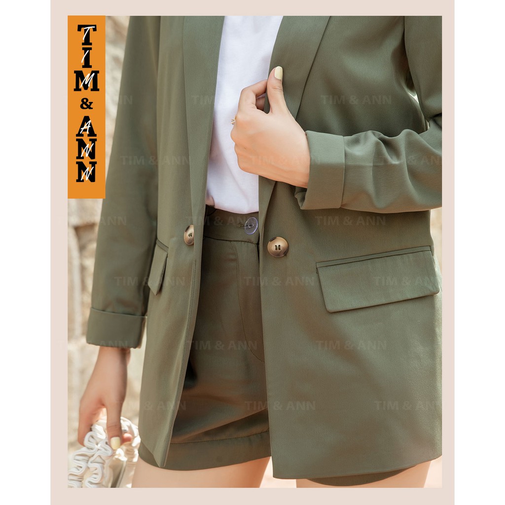 Áo Blazer Nữ 2 Lớp Dáng Suông - Màu Xanh Rêu 0113GR - Thời Trang Nữ Tim & Ann