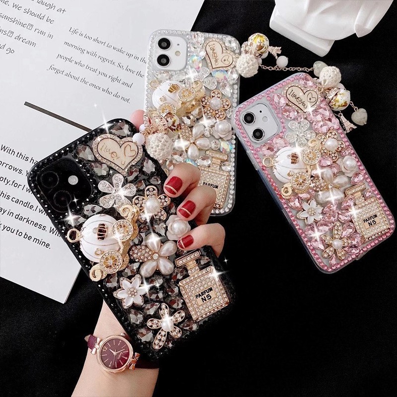 Ốp Điện Thoại Họa Tiết Hoa Đính Đá Lấp Lánh Cho iphone 15 14 13 12 pro max 12 11 pro max x xr xs 7 8 plus