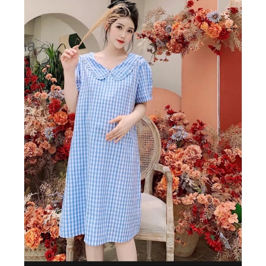 Đầm Bầu Suông Chữ A Thiết Kế Thời Trang Công Sở Hàn Quốc Cổ Bèo Chất Liệu Thô Hàn Mềm Mại Thấm Hút Fullsize 40-85kg
