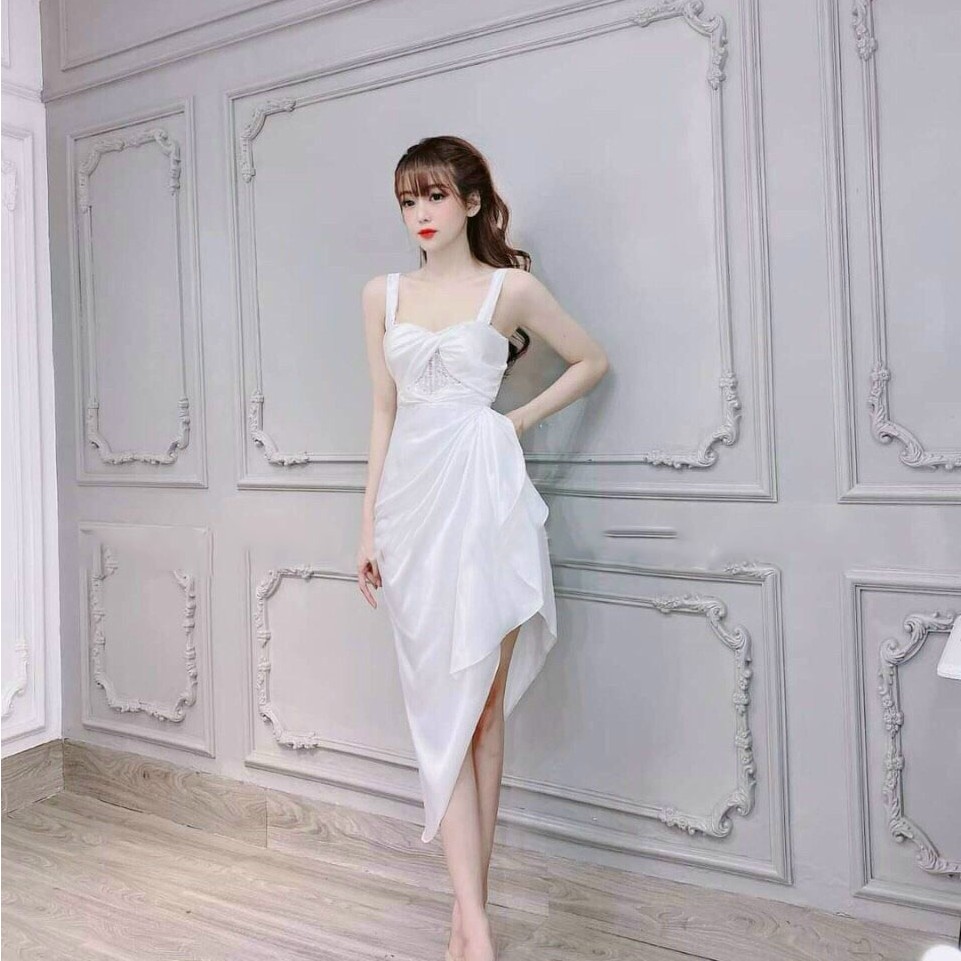 Đầm Nữ 2 Dây Xoắn Ngực Nhún Eo Phối Ren Sang Trọng ( Có Mút Ngực ) Màu Đen Trắng Dự Tiệc Thời Trang - Winchois | BigBuy360 - bigbuy360.vn