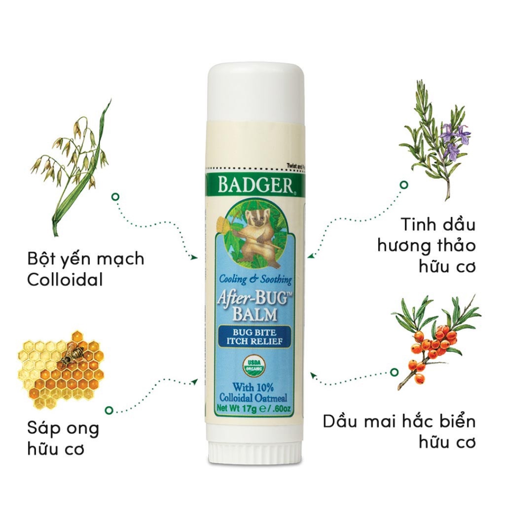 Sáp hữu cơ giảm ngứa do muỗi đốt và côn trùng cắn BADGER After Bug Balm 17g.