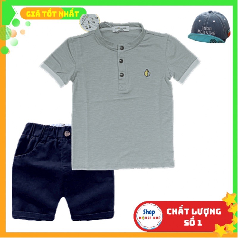 Áo phông 100% cotton xước cổ tàu màu ghi cho bé trai 4-9 tuổi Mouse Kids