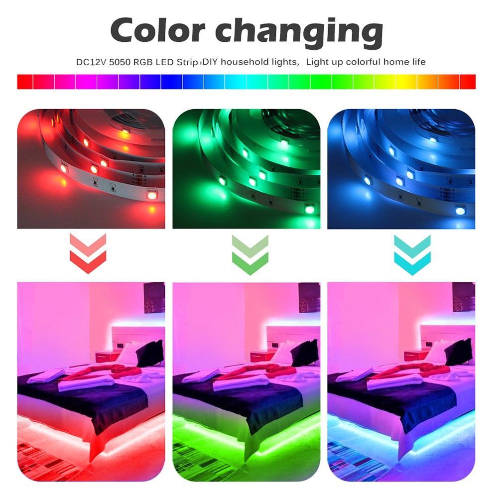 Dây Đèn LED RGB 5m 10m 30m 2835/5050 Đèn Led TikTok Đổi Màu Điều khiển từ xa có bộ điều hợp nguồn DC 12V