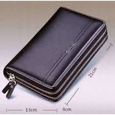 Ví cầm tay, bóp cầm tay, ví đựng thẻ card BODI nam nữ da bò cao cấp  2 ngăn khóa BA04 KT:21x13x4cm