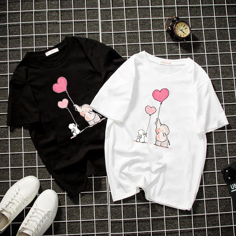 Áo cặp nam nữ, đồ đôi in hình dễ thương không bong tróc đi chơi-PINK