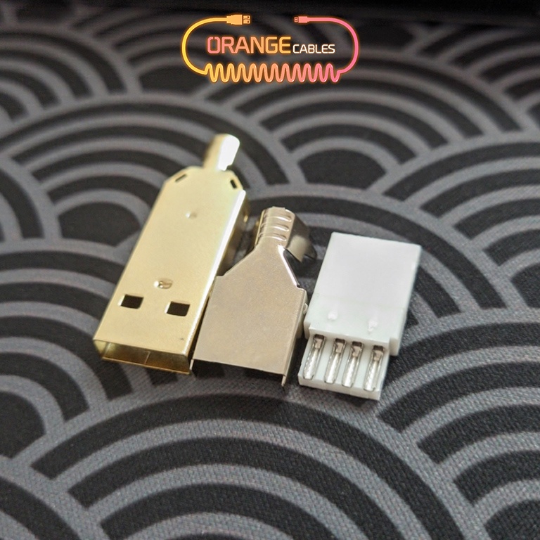 Đầu USB A 2.0 mạ niken, Lõi nhựa màu trắng 4 pins, Housing 2 mảnh Mạ Vàng