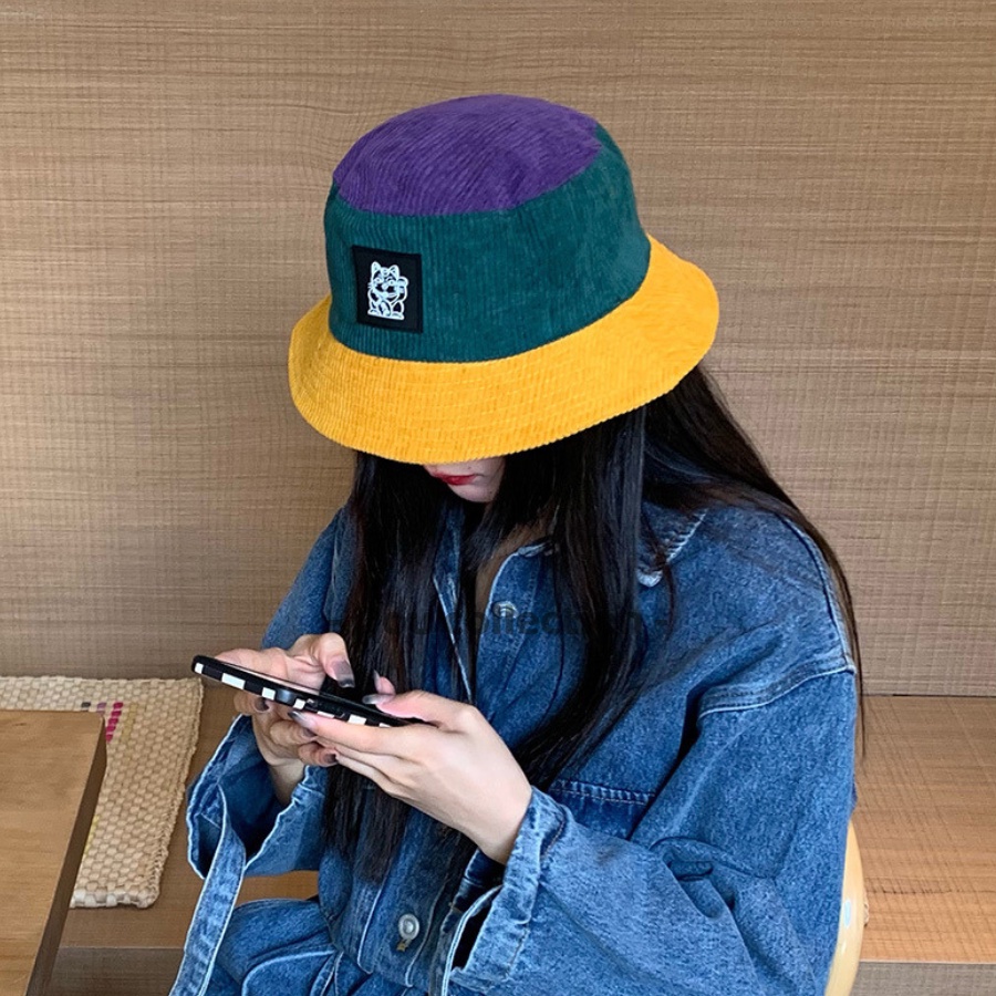 [Nowship2h] Mũ bucket retro nam nữ unisex vành ngắn họa tiết Mèo May Mắn phong cách Nhật Bản Chất Liệu Cotton - Mã NV037