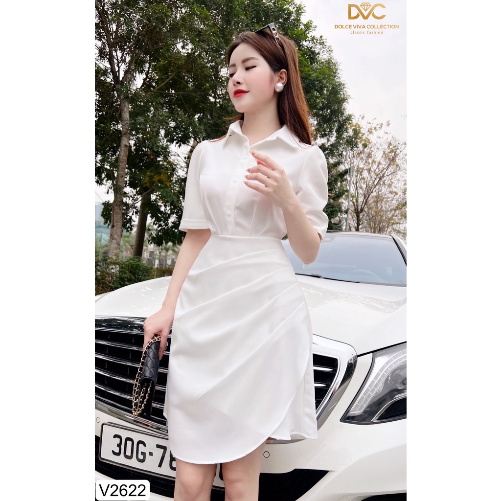 (KÈM VIEO VÀ ẢNH TRẢI SÀN) VÁY KATE SƠ MI TRẮNG XÒE NHÚN BỤNG V2622 - DOLCE VIVA COLLECTION VAY-BIGTREESTORE