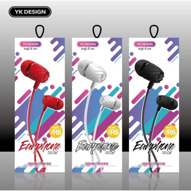 Tai nghe YK - R6. Earphone 120 cm Wired Music Headset.