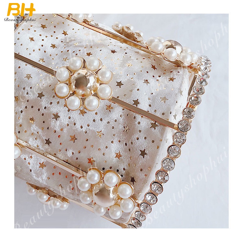 Túi Xách Nữ Đeo Chéo Đính Ngọc Trai Thời Trang