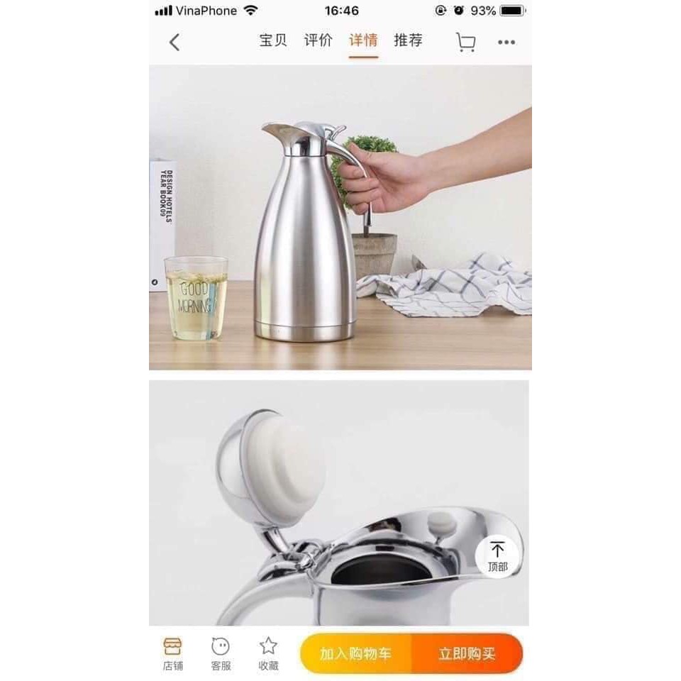 [FREESHIP❤️] PHÍCH NƯỚC GIỮ NHIỆT CỰC LÂU RUỘT INOX 2 LÍT [HÀNG CHÍNH HÃNG]