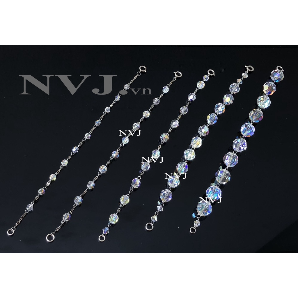 Lắc tay 10 hạt tròn pha lê Swarovski 5000 001A tùy chọn size 4, 5, 6, 8, 10mm, khóa tròn bạc 925 - PhaleAo trang sức NVJ