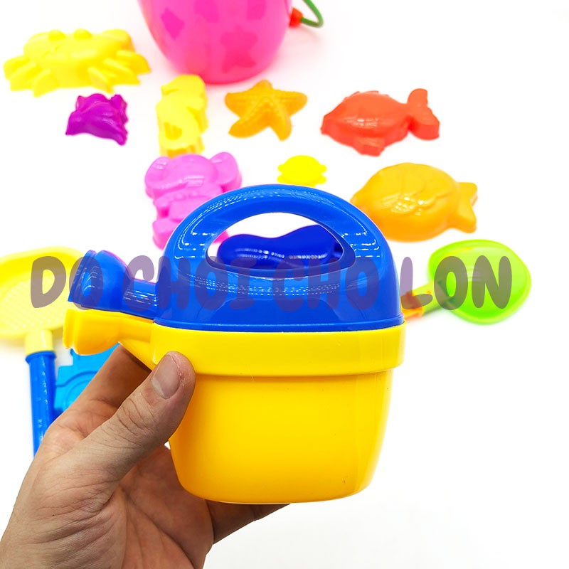 Đồ chơi xô xúc cát đi biển hình con CÁ 13 món bằng nhựa túi lưới xô chim