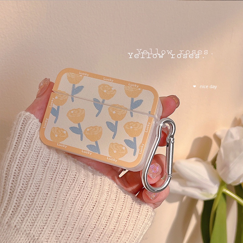 Case airpods 3 2 PRO hoa hồng vàng vuông - chất liệu silicone mềm mịn 1089 CAVVC