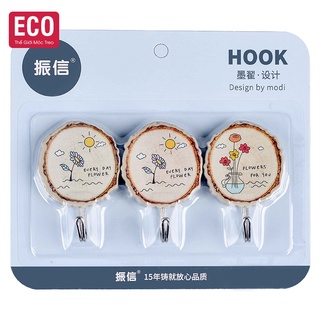 Móc dán tường siêu dính treo đồ bộ 3 móc treo chìa khóa hình khúc gỗ MD14