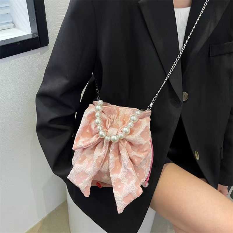 Túi Xách Đeo Chéo Đính Ngọc Trai Và Nơ Phong Cách Hàn Quốc Dễ Thương Thời Trang Mùa Hè Dành Cho Nữ