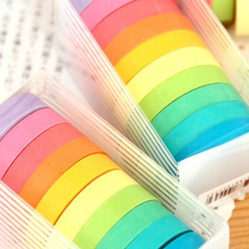 Set 10 cuộn băng keo giấy màu kẹo trơn dễ thương