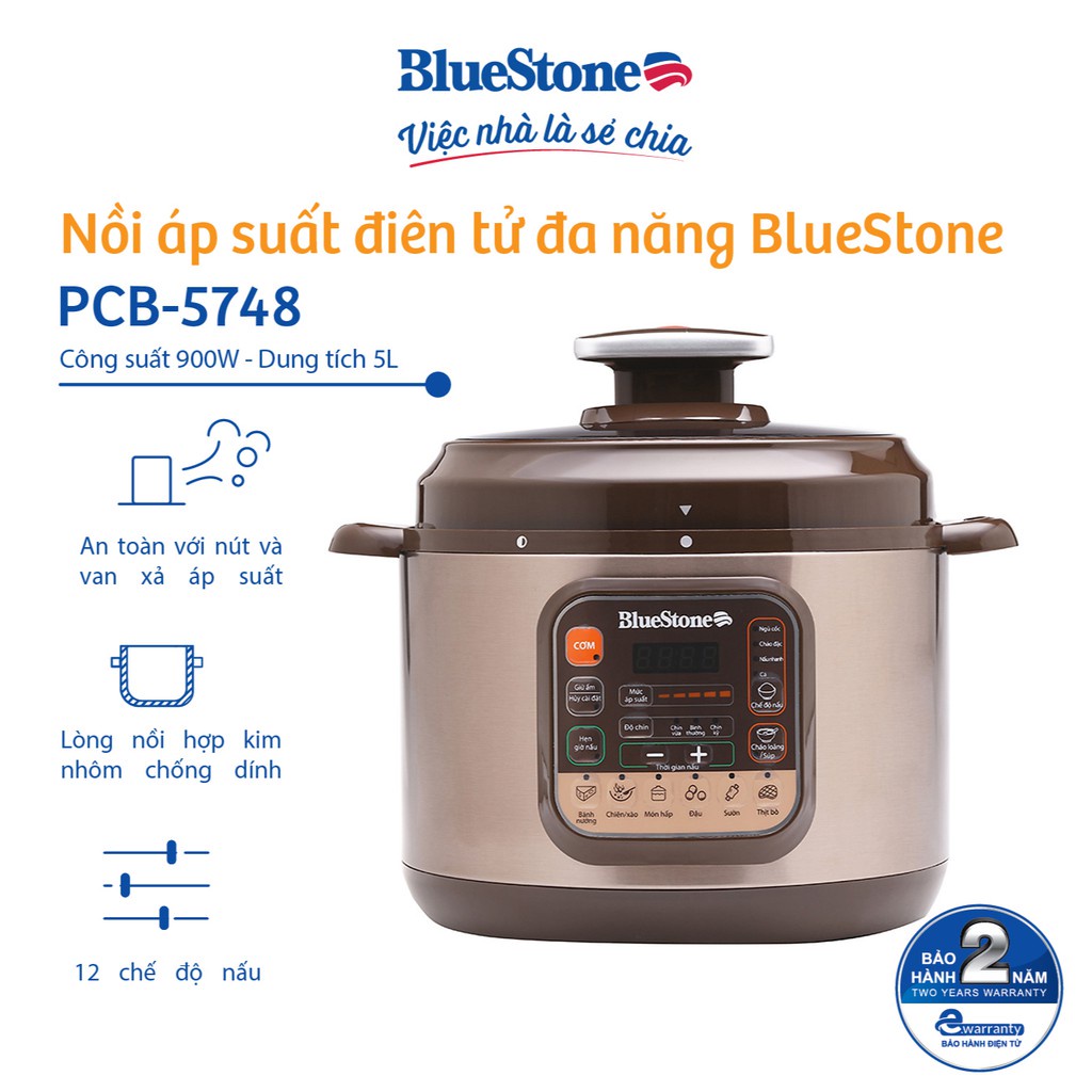 [Mã ELHADEV giảm 4% đơn 300K] Nồi áp suất BlueStone PCB-5748 - Bảo hành 24 tháng - Hàng Chính Hãng