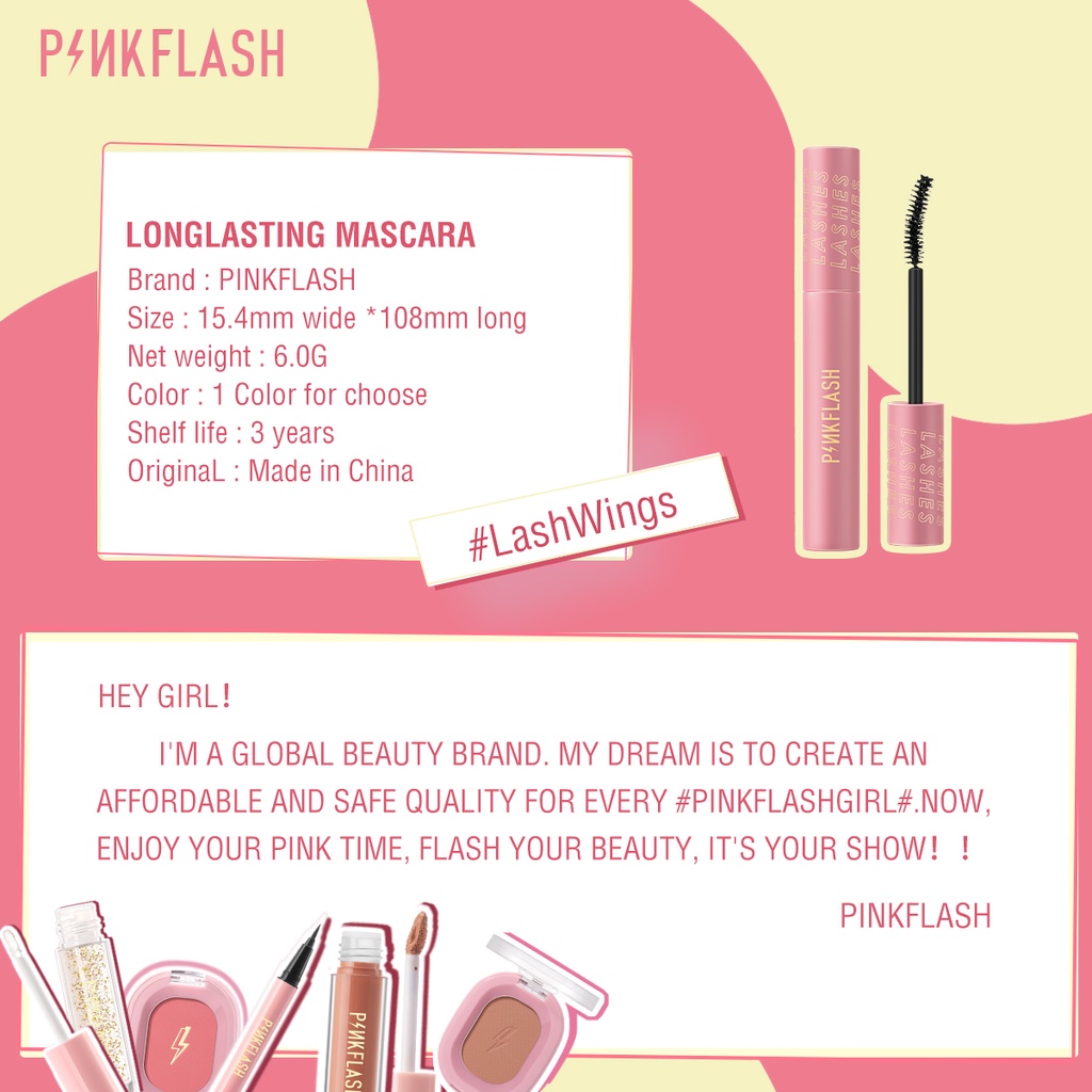 Mascara chuốt mi PINKFLASH PF-E06 6g nối dài tự nhiên chống nhòe lâu trôi không bong tróc không bết dính