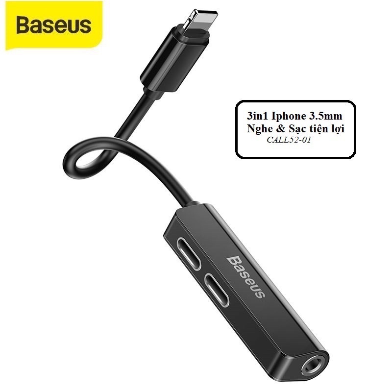 Bộ chia 1 thành 3 cổng Baseus, 2 cổng Lightning và 1 cổng 3.5