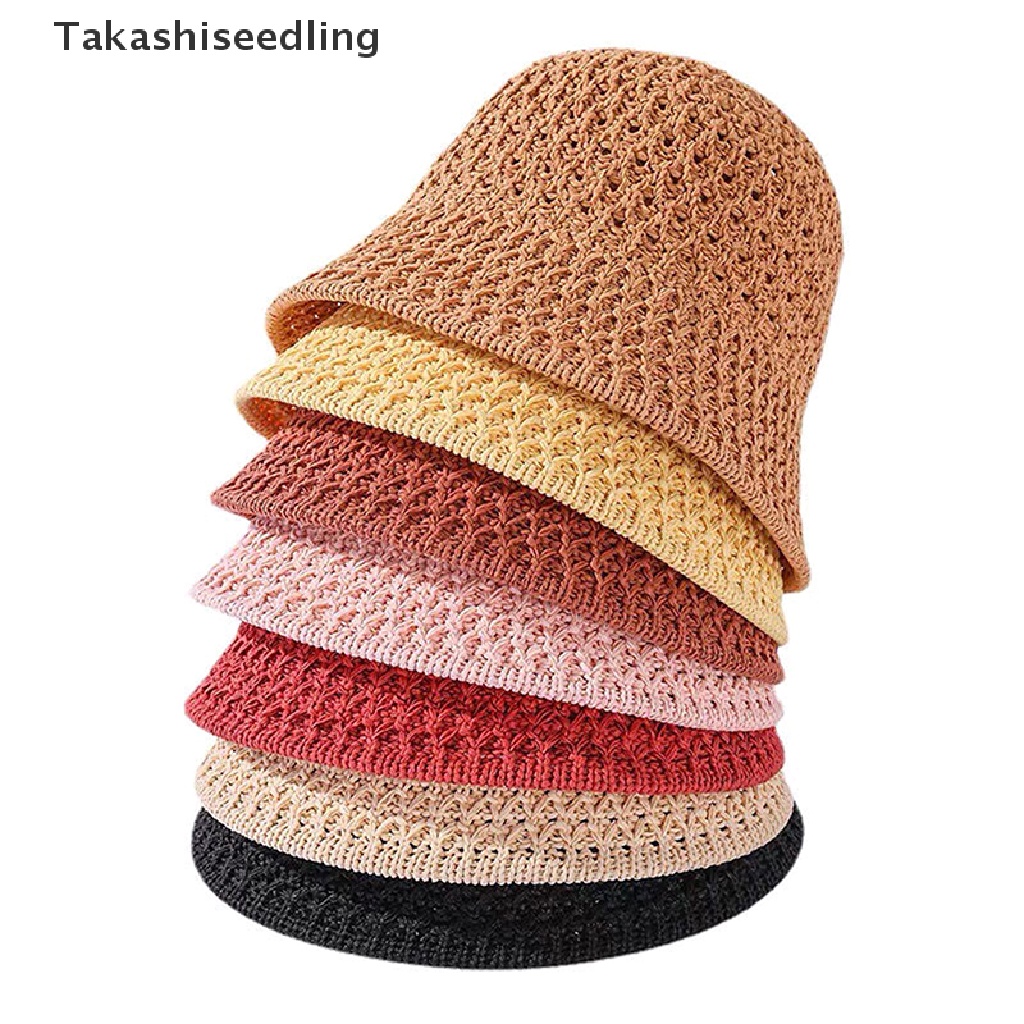(Takashiseedling) Mũ Bucket Đan Móc Thủ Công Màu Trơn Đơn Giản Thời Trang Mùa Hè Có Thể Gập Lại Cho Nữ Bán Chạy