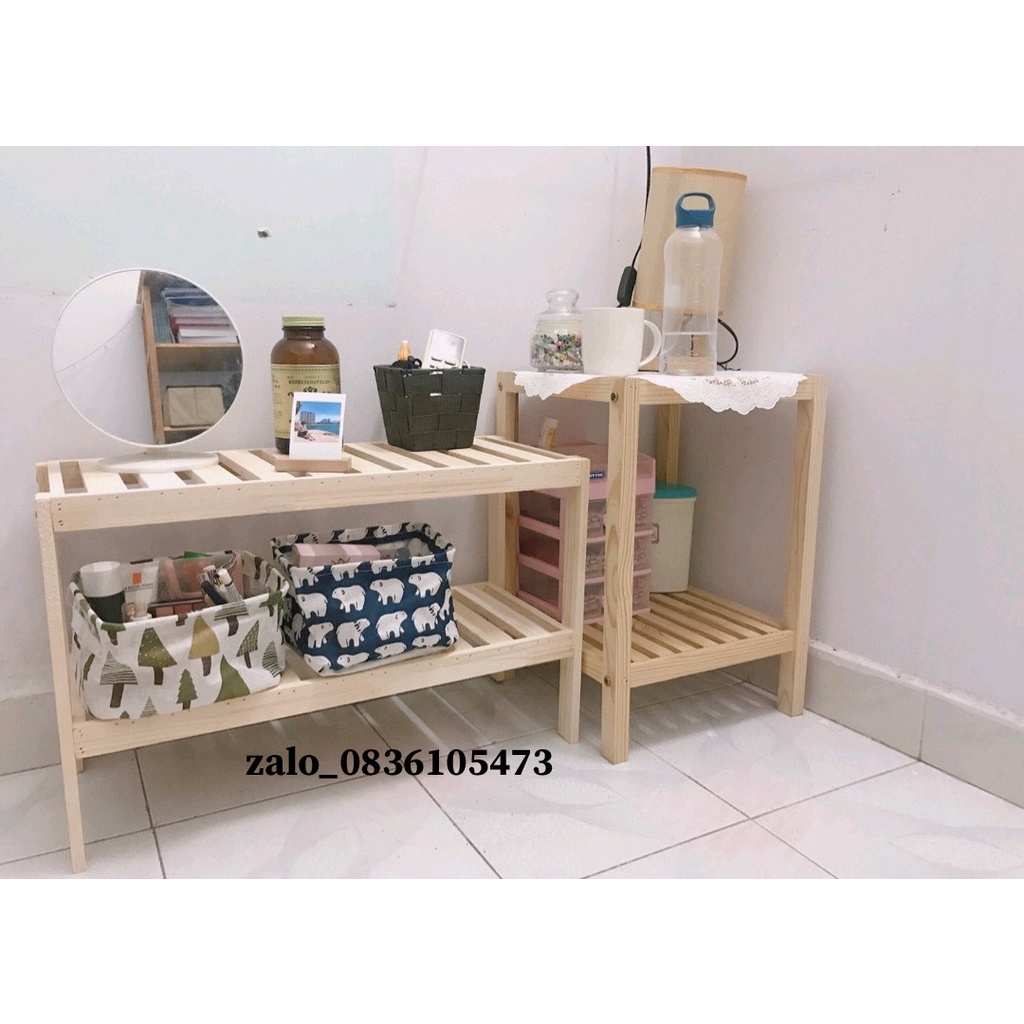bộ 2 kệ để đồ bằng gỗ, kệ gỗ để giày dép và tab đầu giường