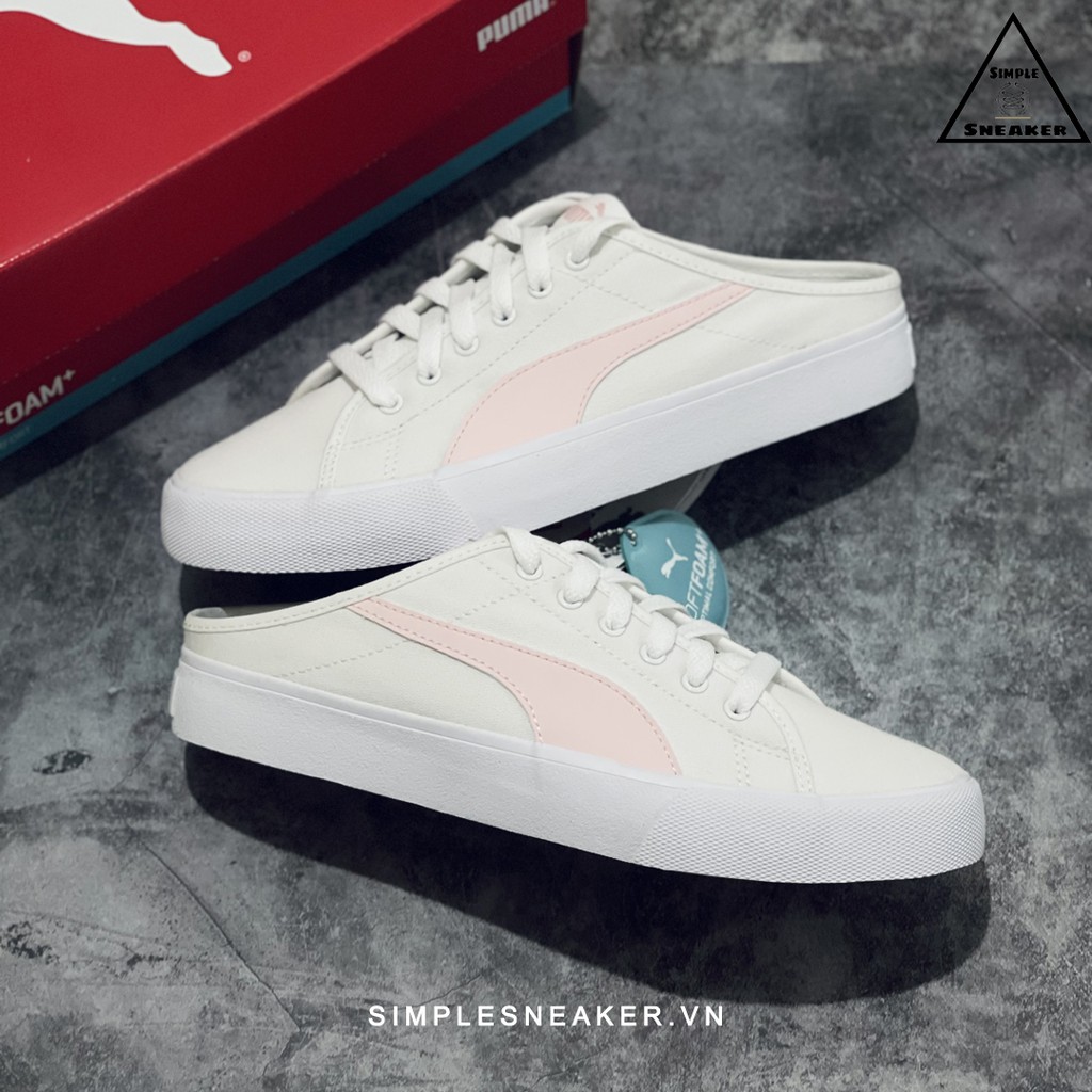 Giày Puma Mule Chính Hãng FREESHIP Puma Bari Mule White Pink - Giày Sneaker Puma Đạp Gót - Simple Sneaker