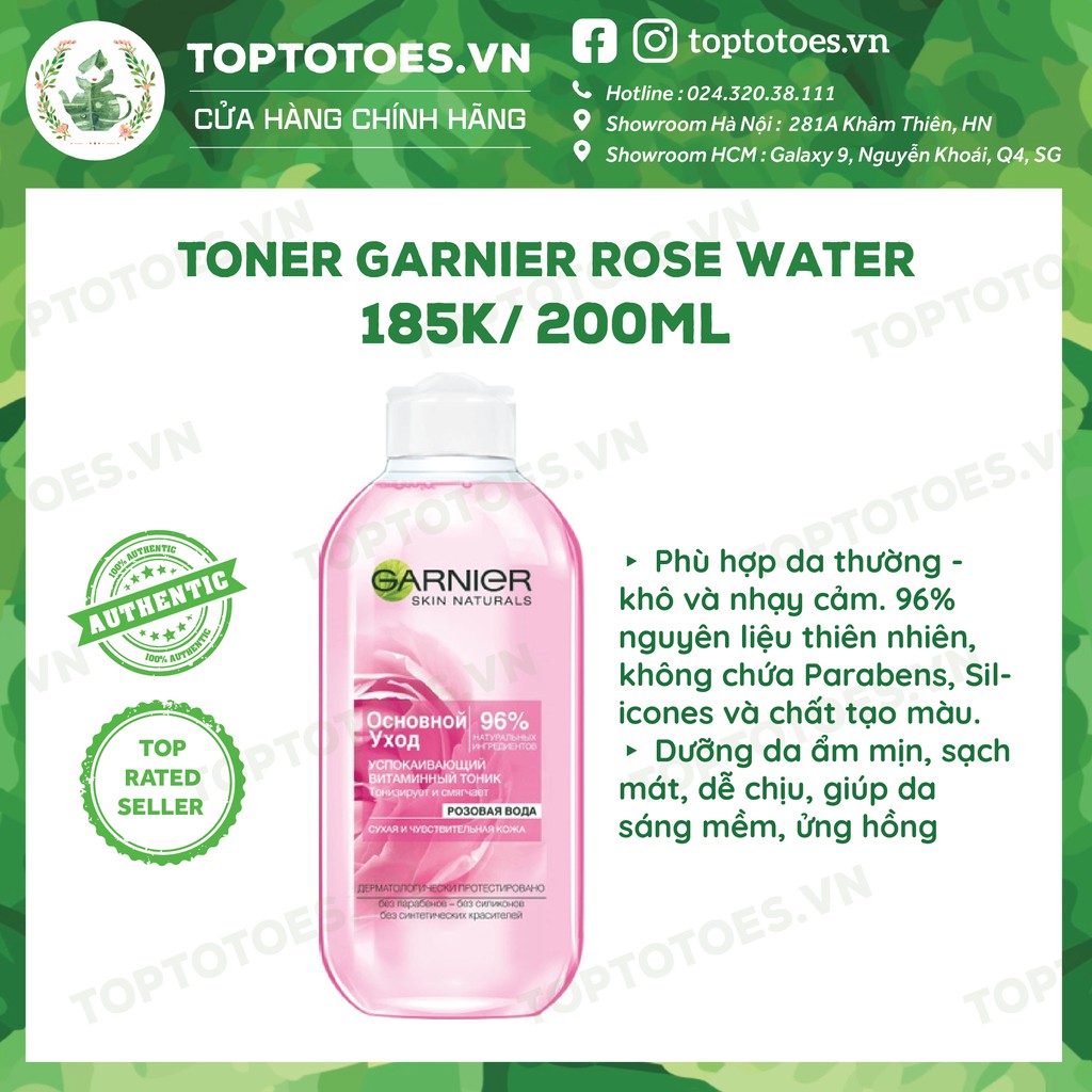 Toner Garnier Hoa hồng Rose Water dưỡng da mềm mướt, sáng hồng