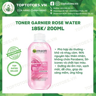 Toner Garnier Hoa hồng Rose Water 200ml dưỡng da mềm mướt, sáng hồng