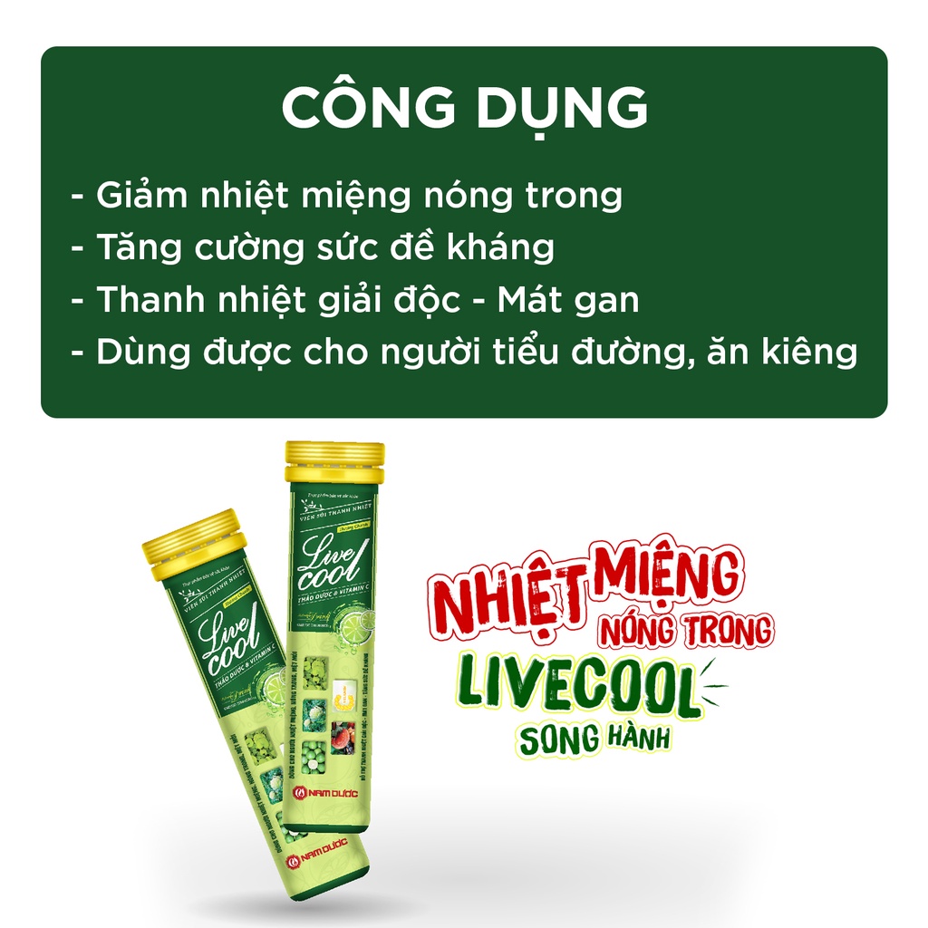 Viên sủi thanh nhiệt Livecool hương chanh 16 viên giảm nhiệt miệng nóng trong, mát gan, tăng sức đề kháng