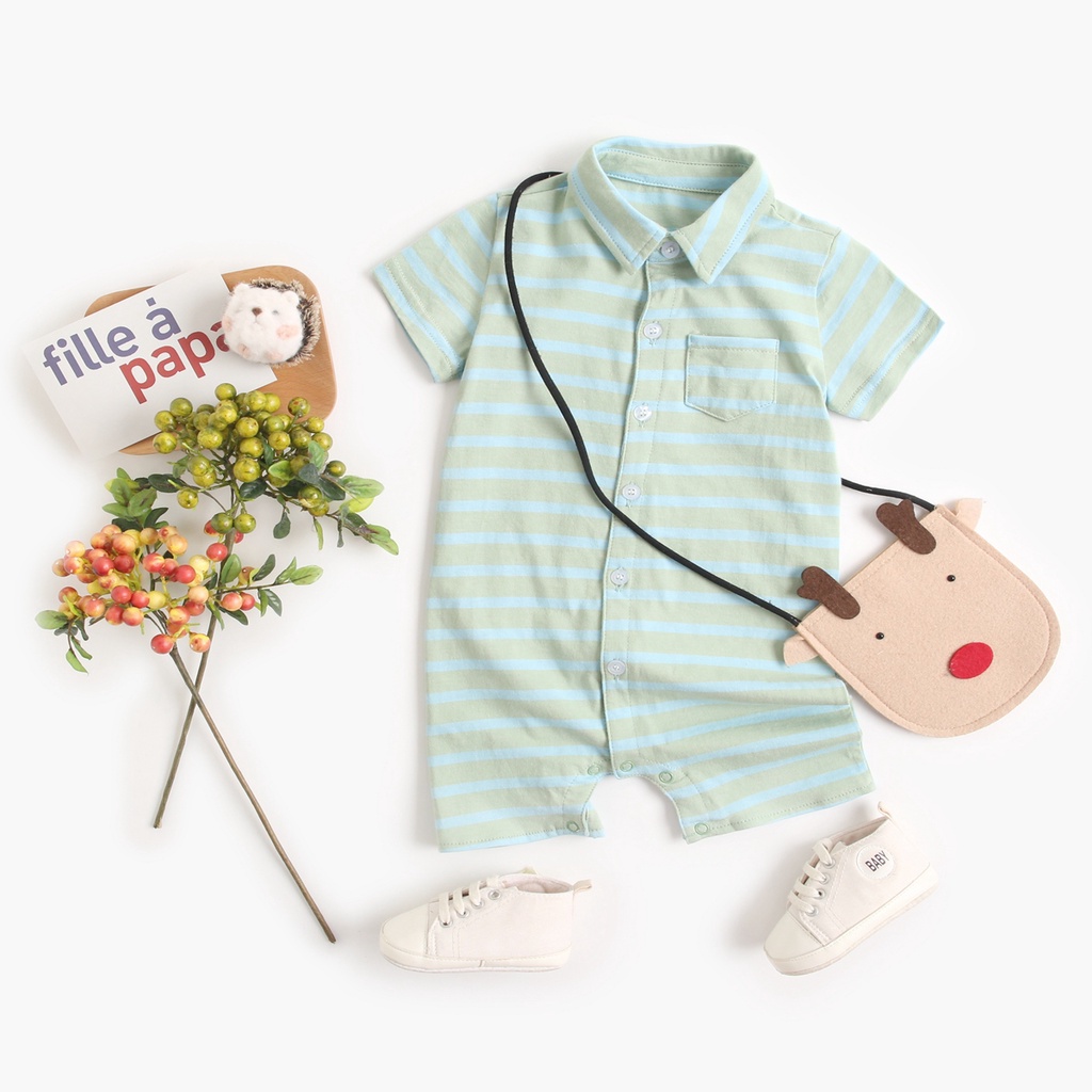 Sanlutoz Áo Liền Quần Ngắn Tay Họa Tiết Sọc Thời Trang Cho Bé Trai