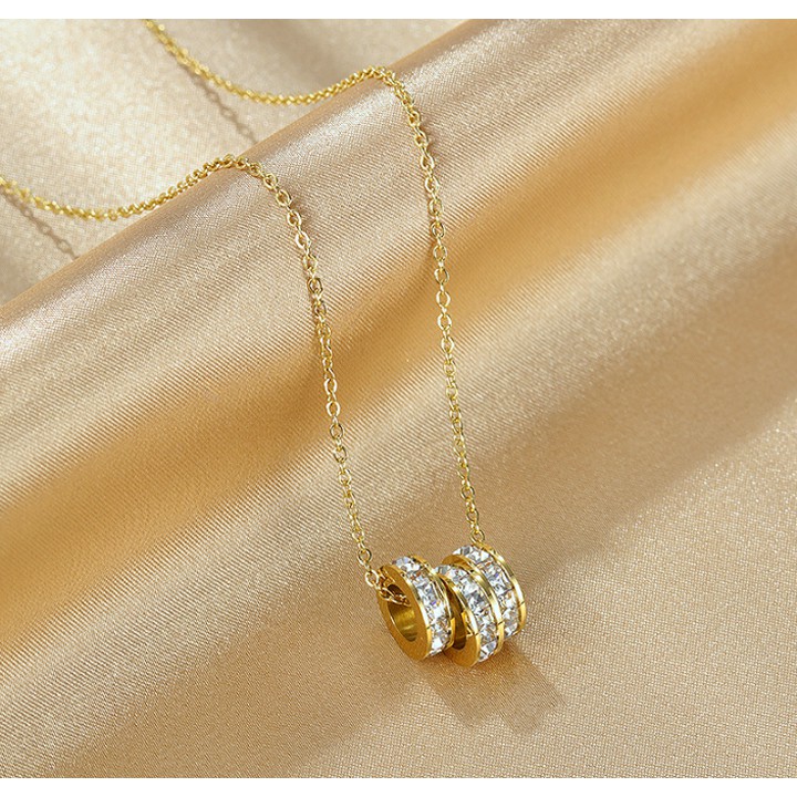 Dây chuyền titan nữ 3 khoanh tròn đính đá vuồng siêu đẹp, bền màu, chuẩn thời trang